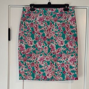 J. Crew Floral Pencil Skirt in Teal and Pink
